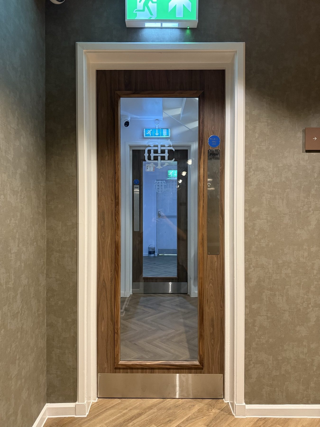 Finished single glazed door at Theobalds Health Club