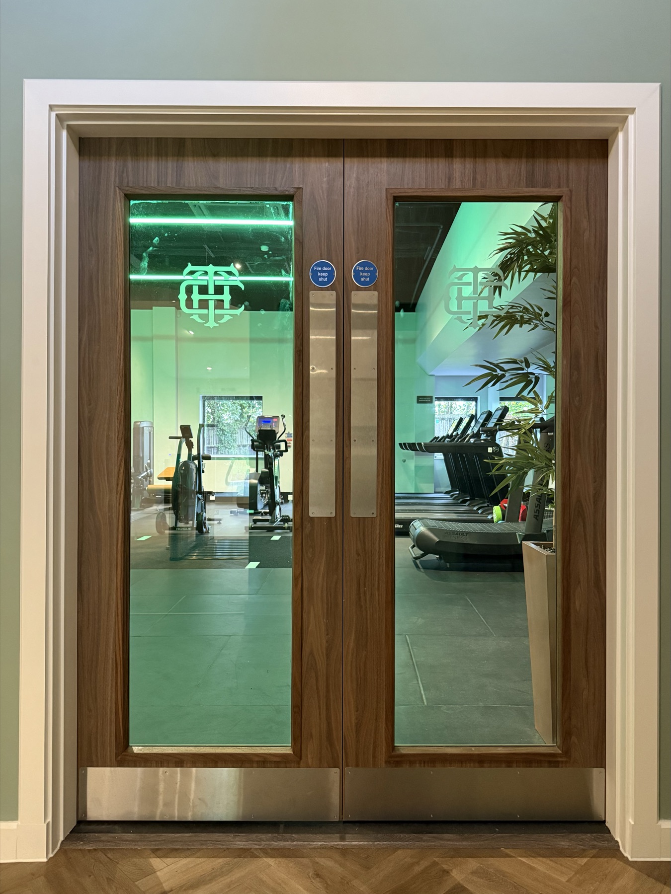Finished glazed double doors at Theobalds Health Club