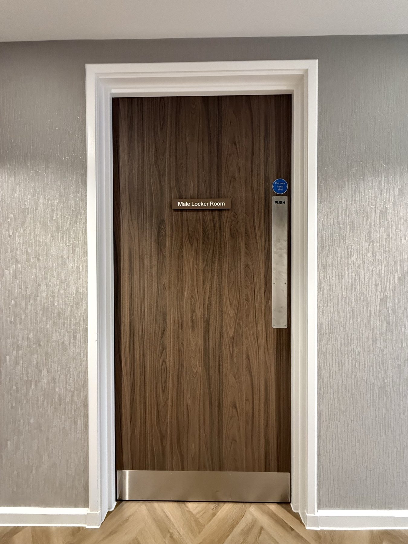Finished timber-finished door at Theobalds Health Club